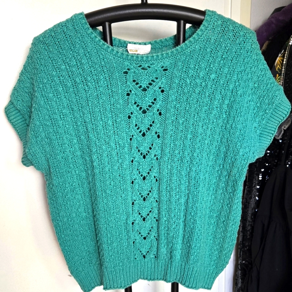 Vintage Green Short Sleeve Sweater Top